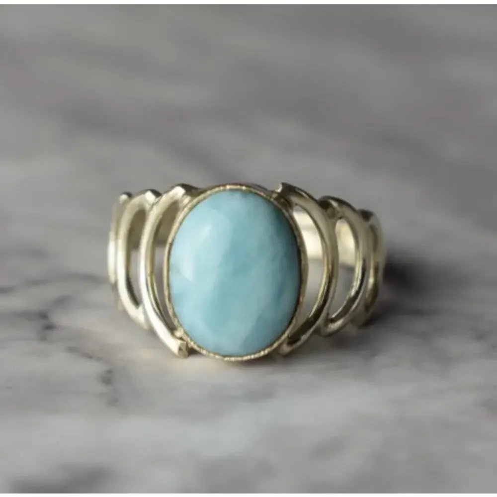 925 Sterling Silver Larimar Ring Size 7